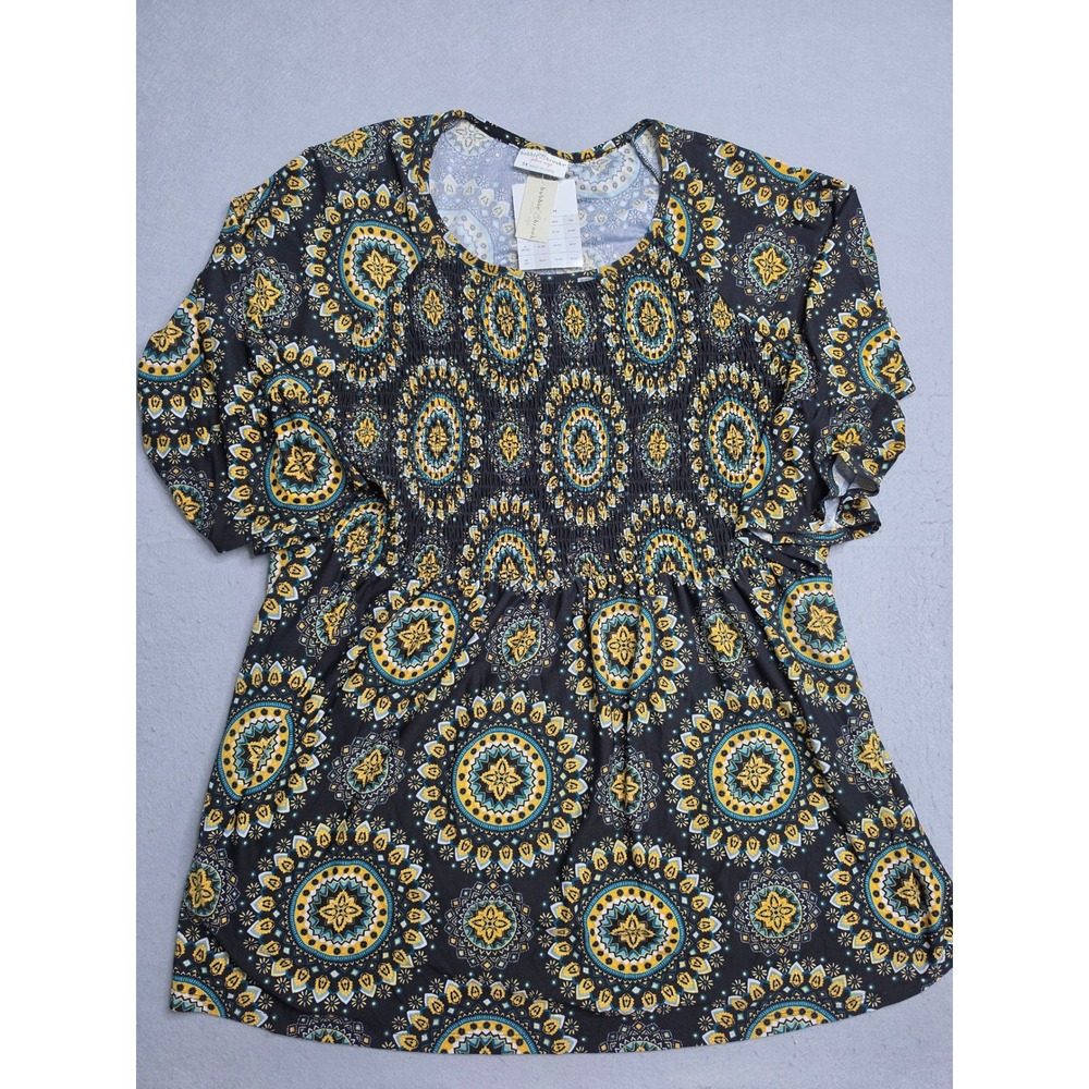 Bobbie Brooks Blouse Top Women's 3X Plus Multicolor Floral Smocked Casual NWT